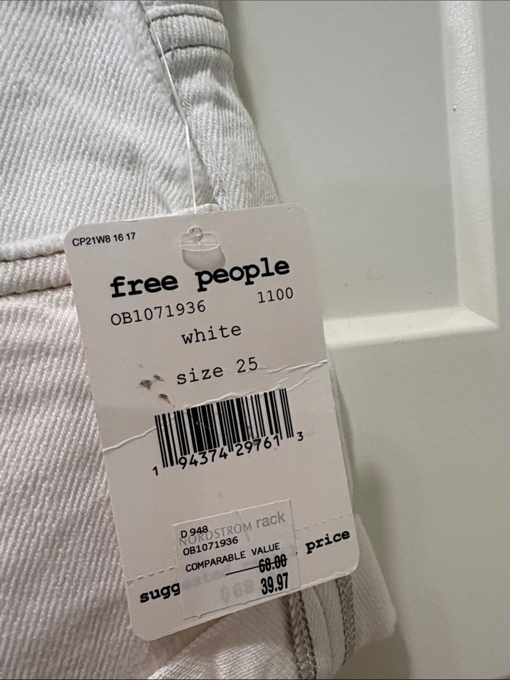 Free People White Button-Front High-Rise Denim Shorts